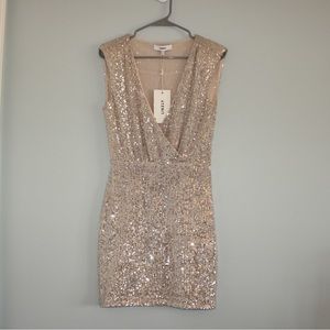 Revolve LIKELY Brienne Gold Sequin V-Neck Dress size 4
